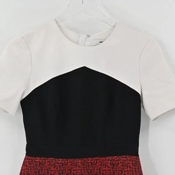 JASON WU Womens Jacquard Red Black Colorblock Sheath Mini Dress Office Size 0 - Picture 3 of 11